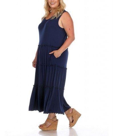 Plus Size Scoop Neck Tiered Midi Dress Blue $27.20 Dresses