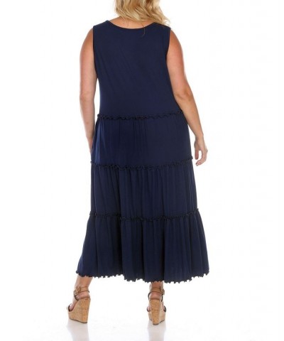 Plus Size Scoop Neck Tiered Midi Dress Blue $27.20 Dresses