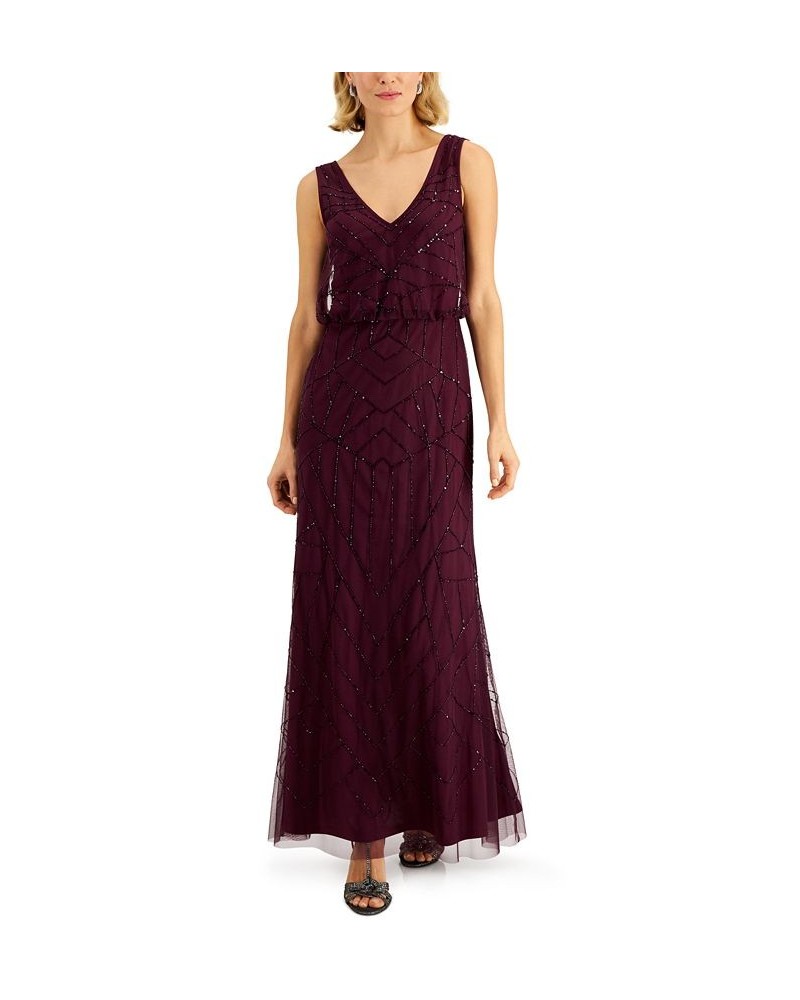 Papell Studio V-Neck Blouson Gown Cassis $69.81 Dresses