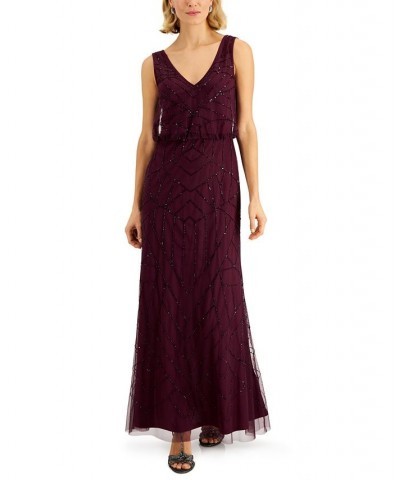 Papell Studio V-Neck Blouson Gown Cassis $69.81 Dresses