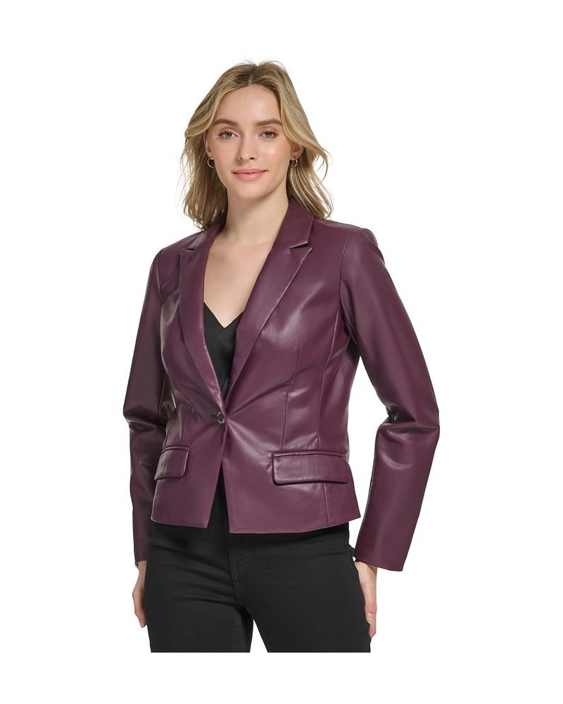 Cropped Faux Leather Button Front Blazer Port $50.85 Jackets