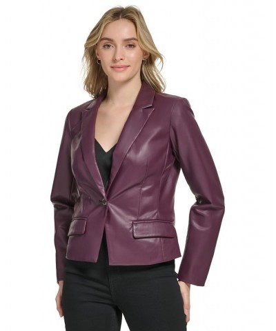 Cropped Faux Leather Button Front Blazer Port $50.85 Jackets