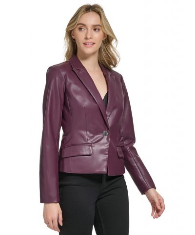 Cropped Faux Leather Button Front Blazer Port $50.85 Jackets