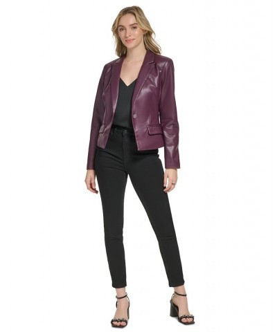 Cropped Faux Leather Button Front Blazer Port $50.85 Jackets