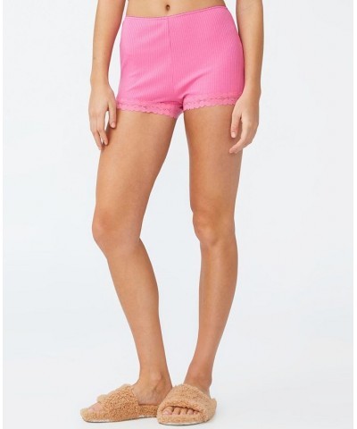 Women's Rib Lace Sleep Shorts Ultra Pink $12.30 Sleepwear