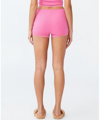 Women's Rib Lace Sleep Shorts Ultra Pink $12.30 Sleepwear