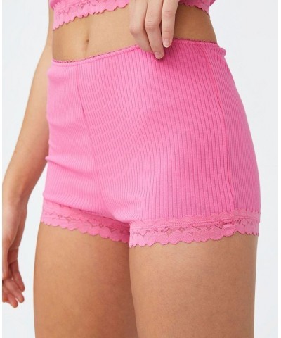 Women's Rib Lace Sleep Shorts Ultra Pink $12.30 Sleepwear