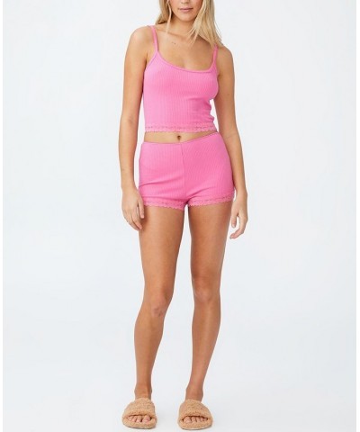 Women's Rib Lace Sleep Shorts Ultra Pink $12.30 Sleepwear