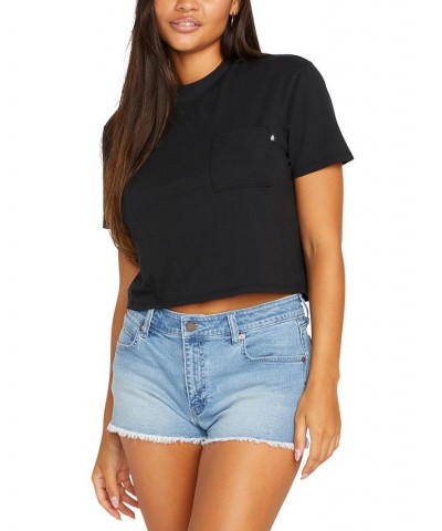 Juniors' Organic Cotton Pocket Dial T-Shirt Black $21.42 Tops