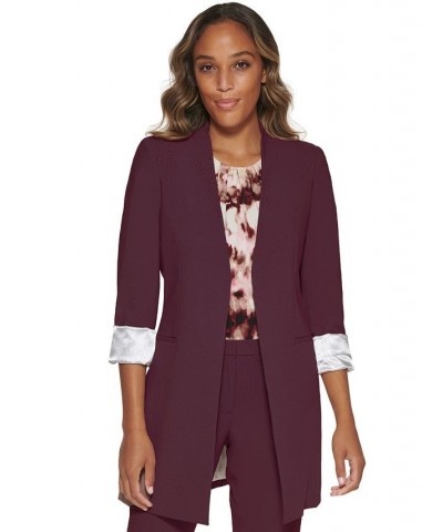 Women's Roll Sleeve Open Front Blazer Purple $55.65 Jackets