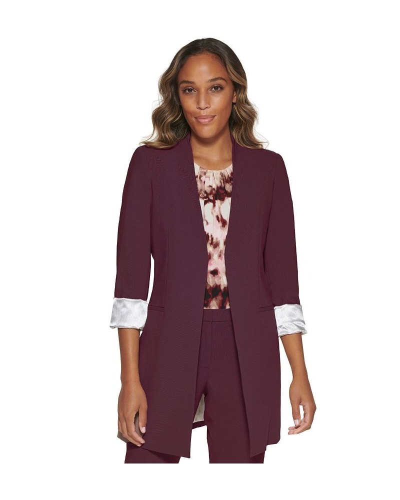 Women's Roll Sleeve Open Front Blazer Purple $55.65 Jackets