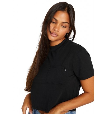 Juniors' Organic Cotton Pocket Dial T-Shirt Black $21.42 Tops