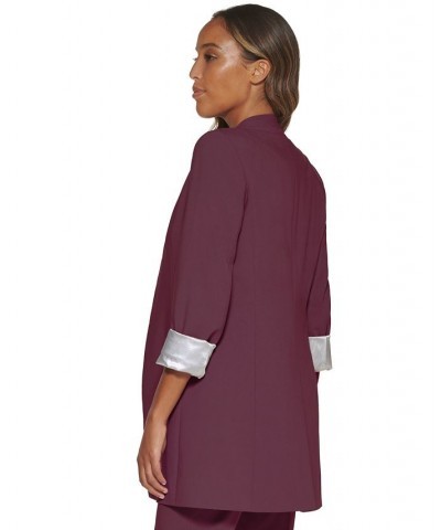 Women's Roll Sleeve Open Front Blazer Purple $55.65 Jackets