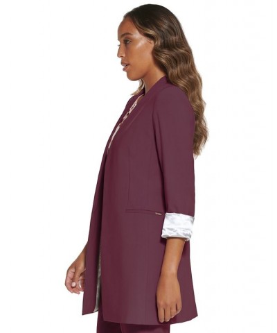 Women's Roll Sleeve Open Front Blazer Purple $55.65 Jackets