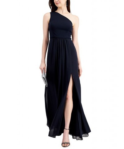 One-Shoulder Chiffon Gown Blue $44.70 Dresses