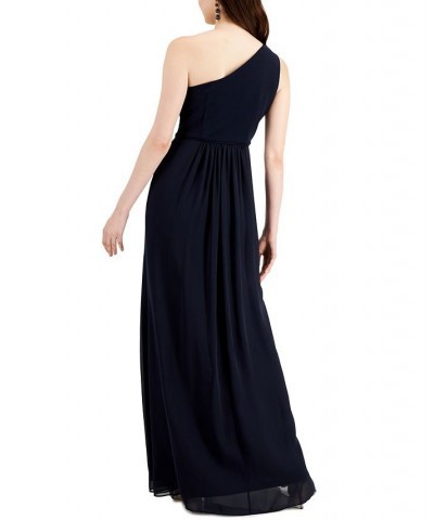 One-Shoulder Chiffon Gown Blue $44.70 Dresses