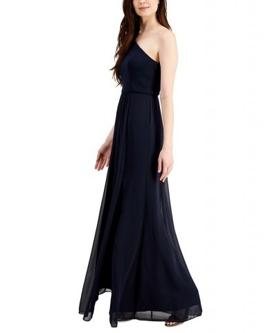 One-Shoulder Chiffon Gown Blue $44.70 Dresses