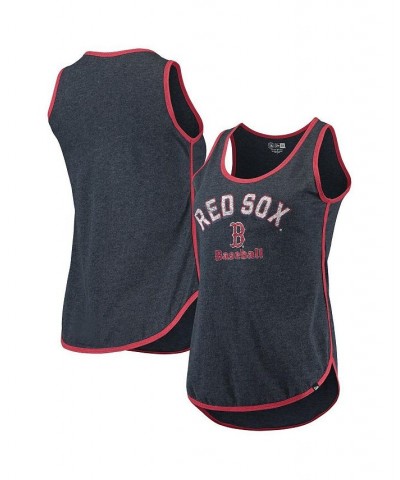 Women's Heathered Navy Boston Red Sox Contrast Binding Scoop Neck Tank Top Navy $17.22 Tops