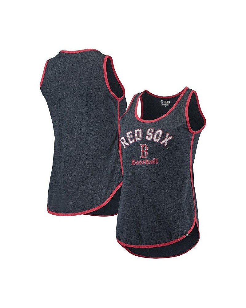 Women's Heathered Navy Boston Red Sox Contrast Binding Scoop Neck Tank Top Navy $17.22 Tops