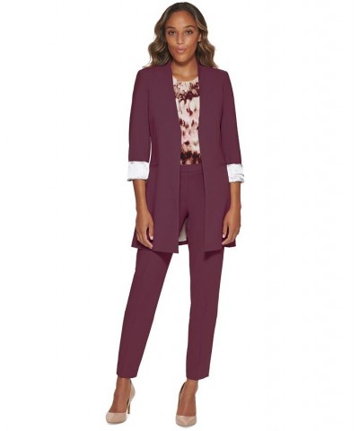 Women's Roll Sleeve Open Front Blazer Purple $55.65 Jackets