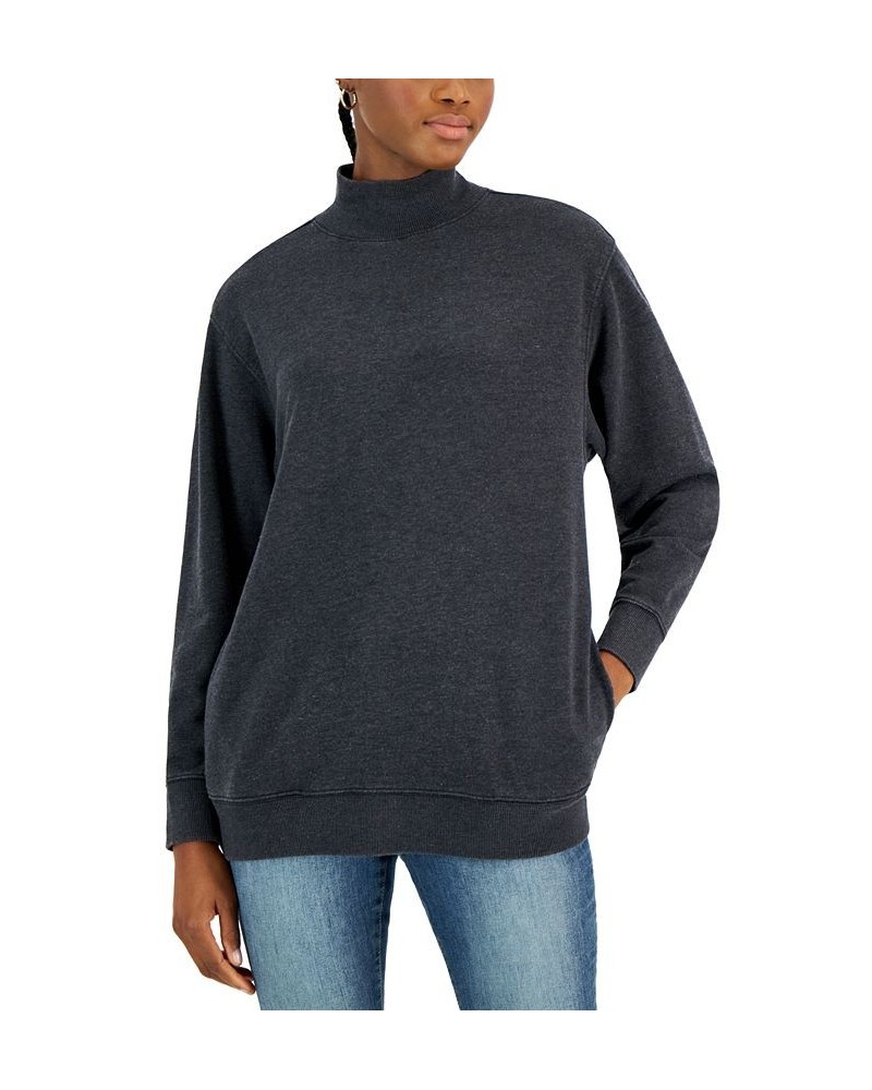 Petite Mock-Neck Ribbed-Edge Sweatshirt Dark Lead Heather $9.62 Sweatshirts