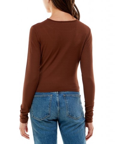 Juniors' Cutout Long Sleeve Top Brown $11.79 Tops