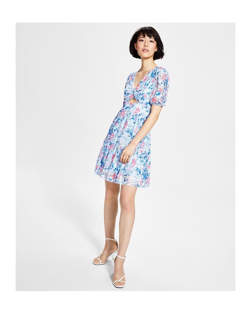 Women's Front-Cutout Tiered Dress Air Blue Floral $47.60 Dresses