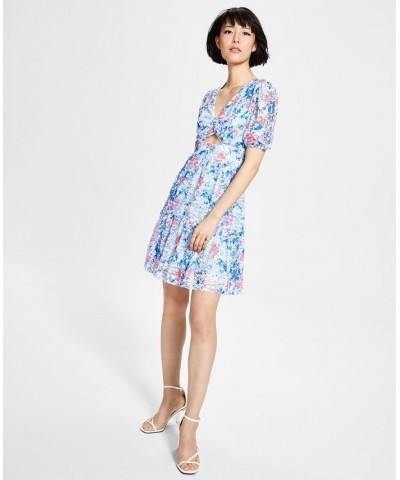 Women's Front-Cutout Tiered Dress Air Blue Floral $47.60 Dresses