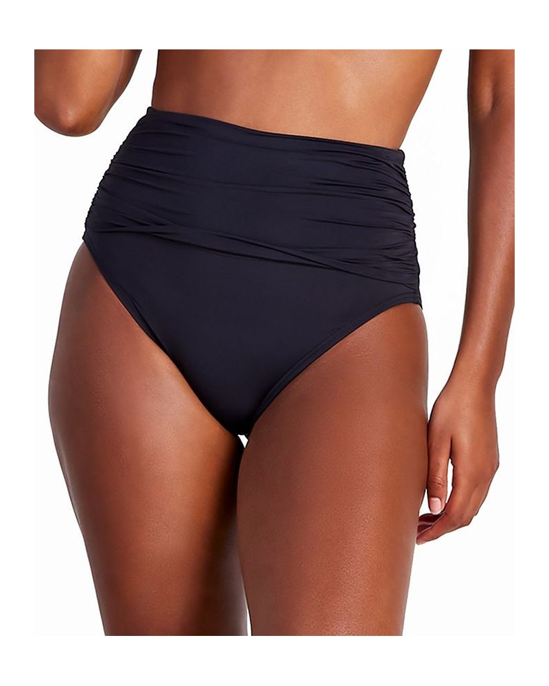 Women's Shirred-High-Waist Bikini Bottoms Black $45.00 Swimsuits