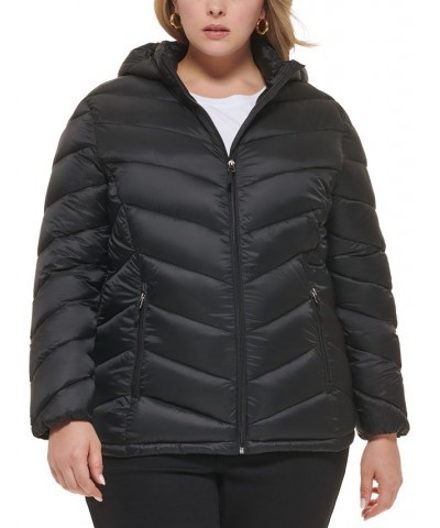 Women's Plus Size Hooded Packable Puffer Coat Black $26.40 Coats