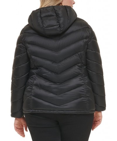 Women's Plus Size Hooded Packable Puffer Coat Black $26.40 Coats