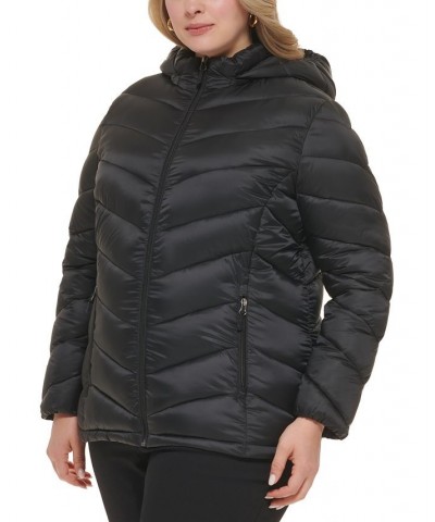 Women's Plus Size Hooded Packable Puffer Coat Black $26.40 Coats