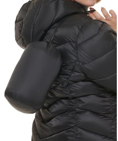 Women's Plus Size Hooded Packable Puffer Coat Black $26.40 Coats