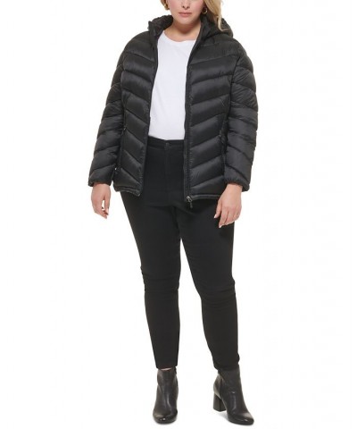 Women's Plus Size Hooded Packable Puffer Coat Black $26.40 Coats