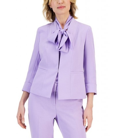 Petite 3/4-Sleeve Hook-And-Eye Shoulder-Pad Blazer Purple $30.67 Jackets