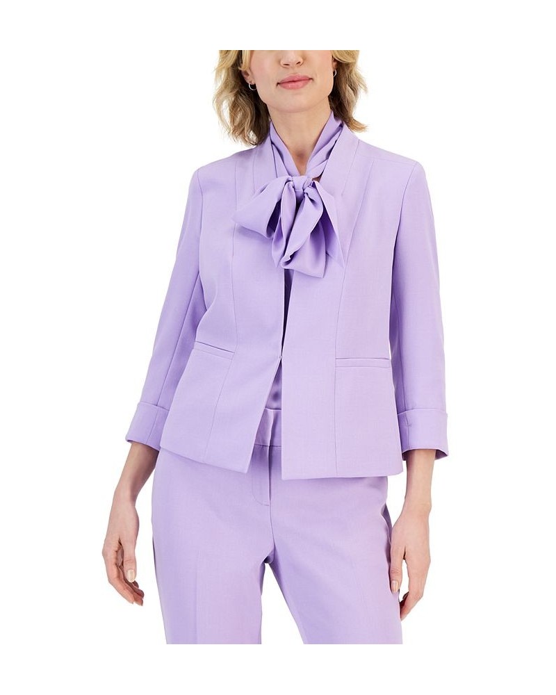 Petite 3/4-Sleeve Hook-And-Eye Shoulder-Pad Blazer Purple $30.67 Jackets