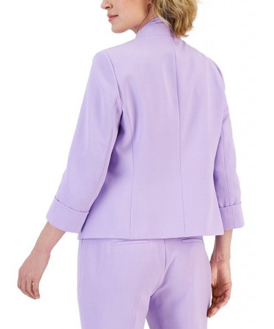 Petite 3/4-Sleeve Hook-And-Eye Shoulder-Pad Blazer Purple $30.67 Jackets