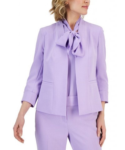 Petite 3/4-Sleeve Hook-And-Eye Shoulder-Pad Blazer Purple $30.67 Jackets