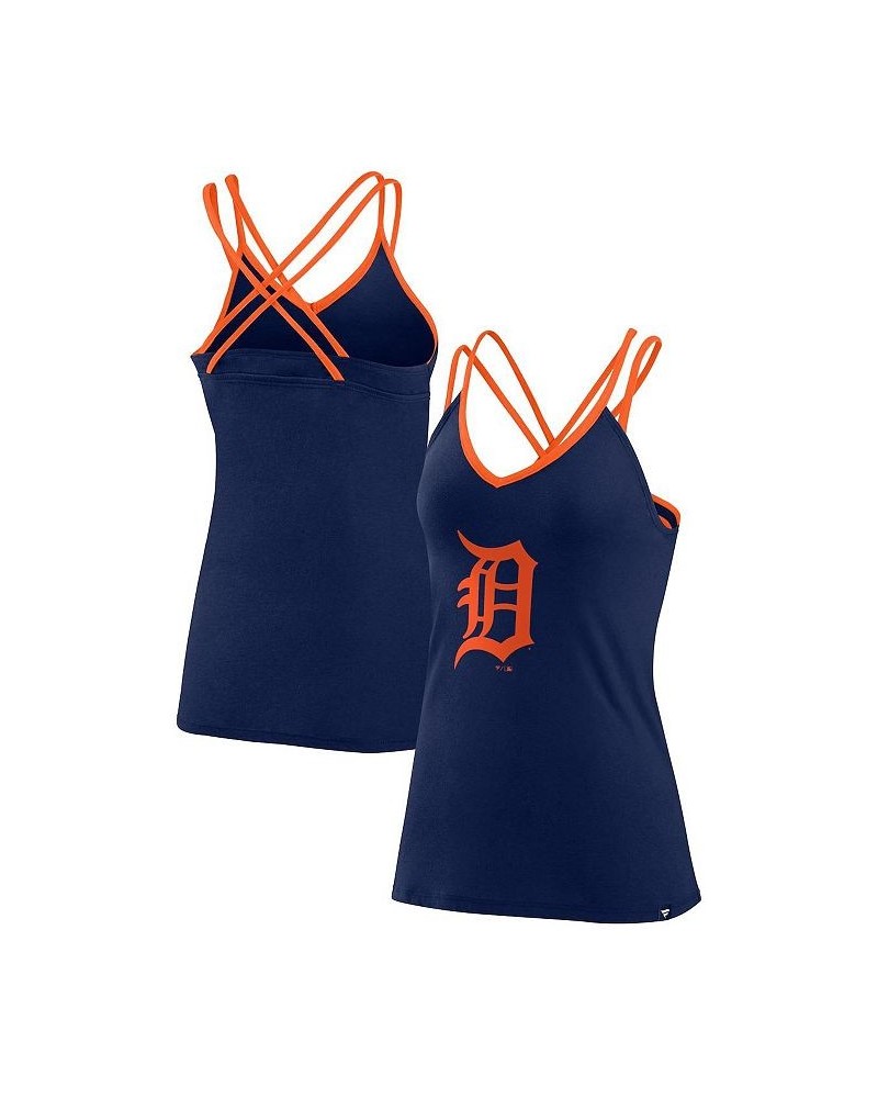 Women's Branded Navy Detroit Tigers Barrel It Up Cross Back V-Neck Tank Top Navy $22.50 Tops