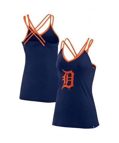 Women's Branded Navy Detroit Tigers Barrel It Up Cross Back V-Neck Tank Top Navy $22.50 Tops