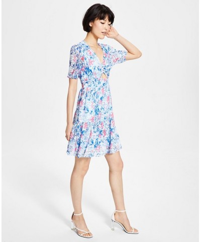 Women's Front-Cutout Tiered Dress Air Blue Floral $47.60 Dresses