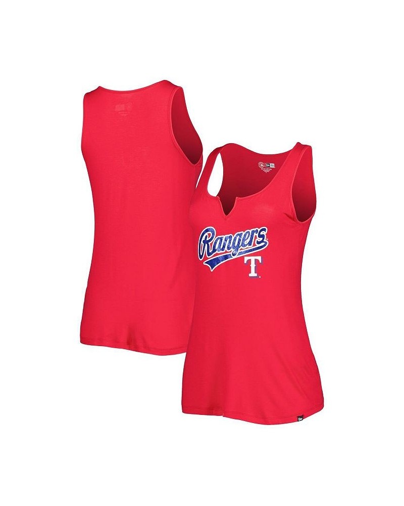 Women's Red Texas Rangers Notch Neck Tank Top Red $24.59 Tops