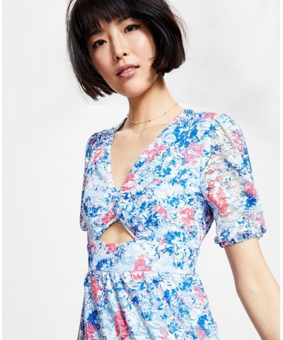 Women's Front-Cutout Tiered Dress Air Blue Floral $47.60 Dresses