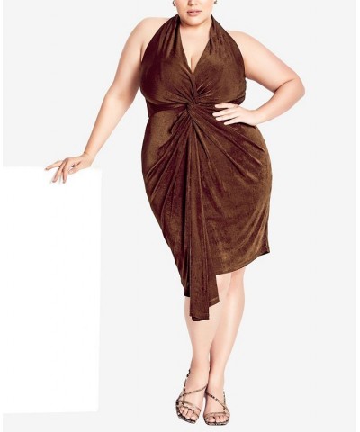 Trendy Plus Size Halter Twist Dress Clove $47.70 Dresses