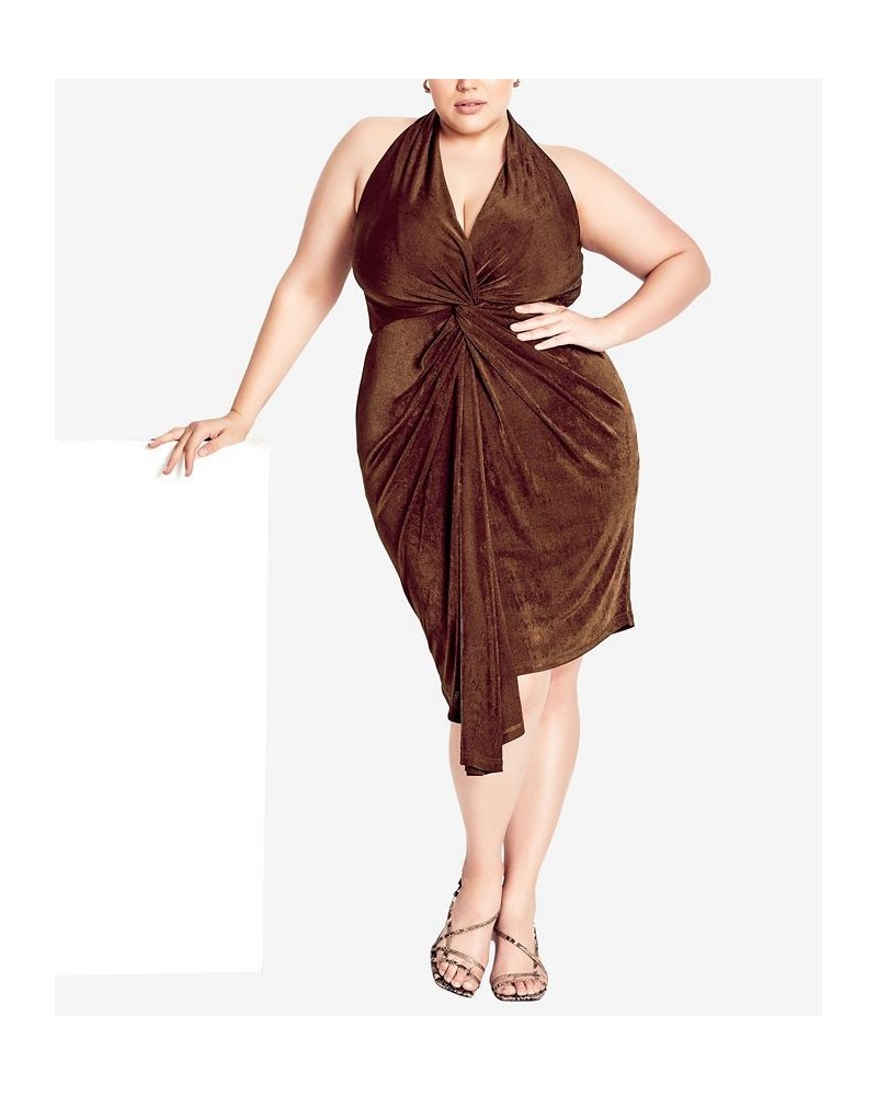 Trendy Plus Size Halter Twist Dress Clove $47.70 Dresses