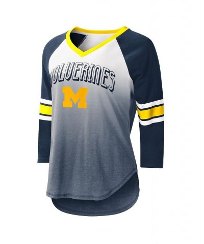 Women's White Navy Michigan Wolverines Lead Off Ombre Raglan 3/4 Sleeve V-Neck T-shirt White, Navy $32.99 Tops