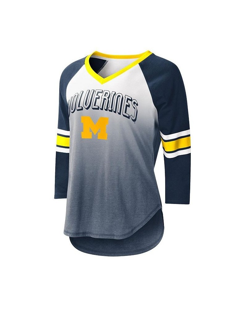 Women's White Navy Michigan Wolverines Lead Off Ombre Raglan 3/4 Sleeve V-Neck T-shirt White, Navy $32.99 Tops