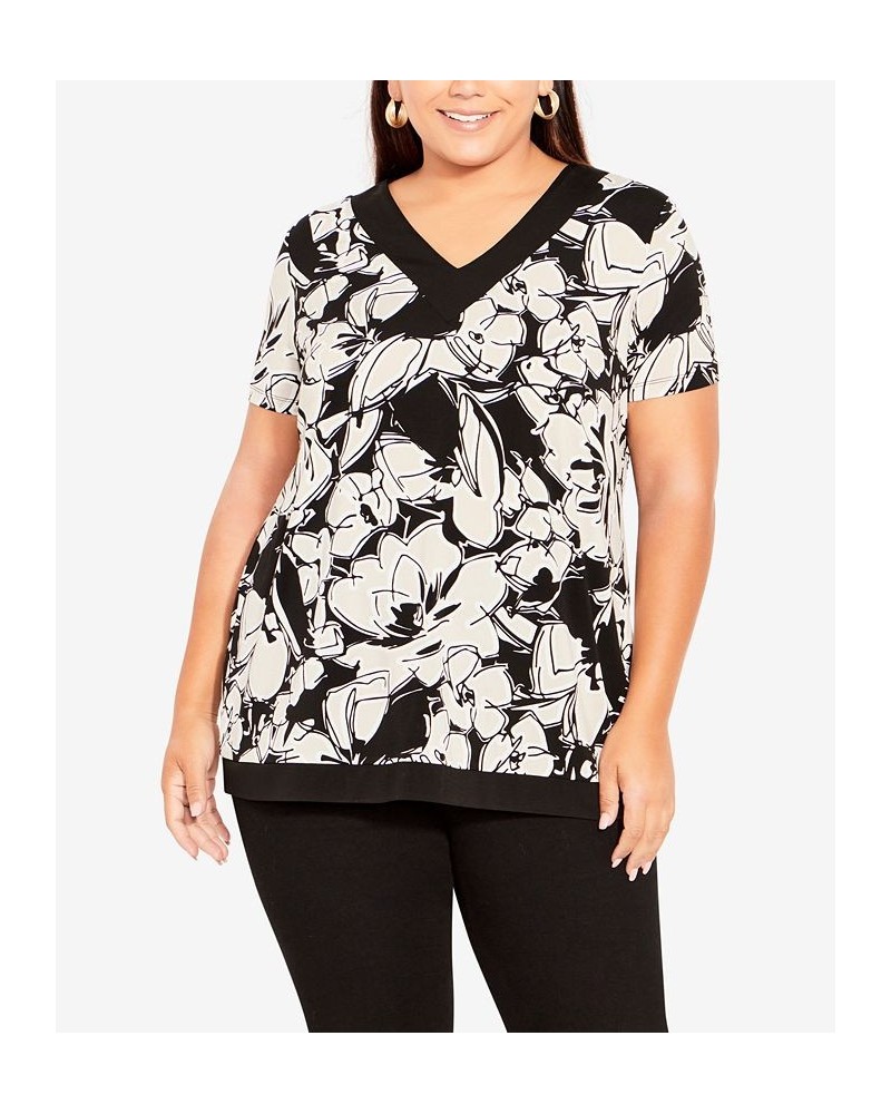 Plus Size Marcia Print Top Black Abstract Bloom $27.73 Tops