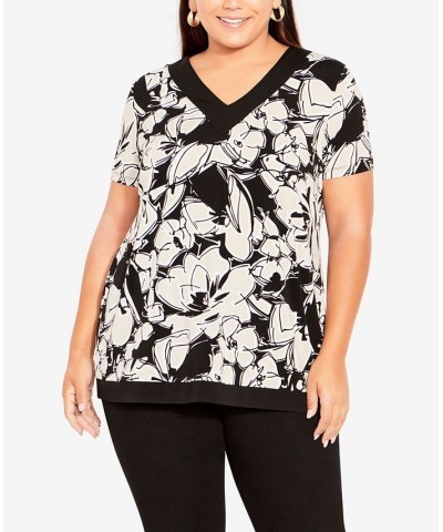 Plus Size Marcia Print Top Black Abstract Bloom $27.73 Tops