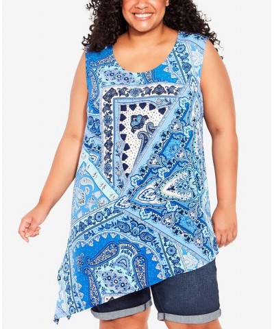 Plus Size Asymmetrical Scarf Sleeveless Top Blues Paisley $33.63 Tops